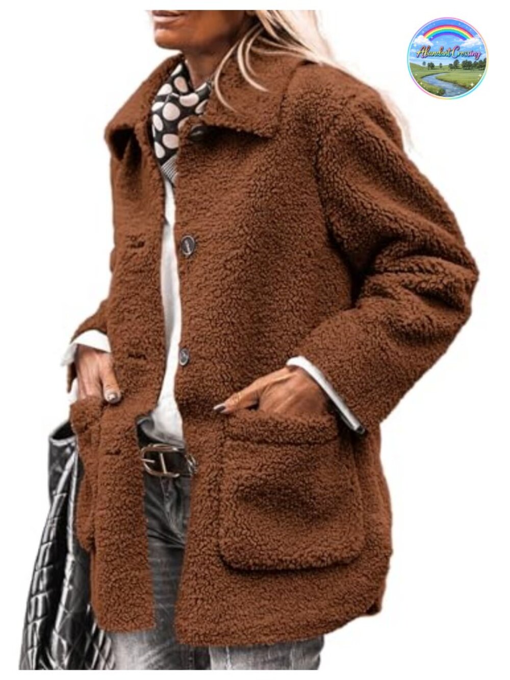 Faux Fur Button Down Sherpa Coat Warm Winter Outerwear